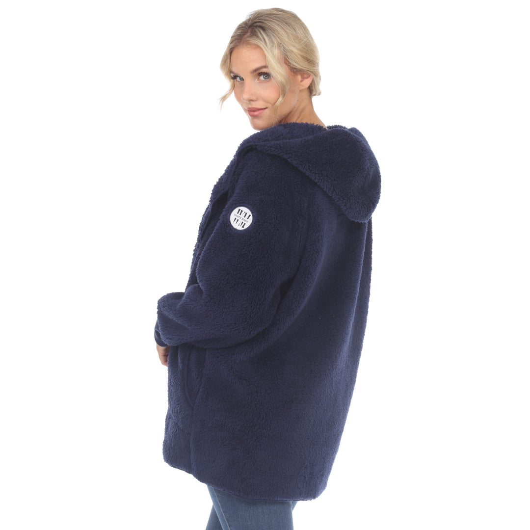 Women's Plush Hooded Cardigan with Pockets