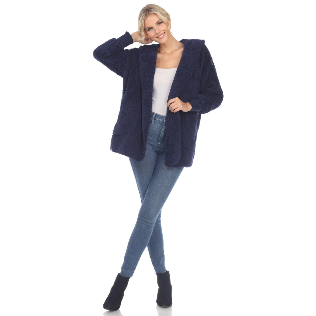 Women's Plush Hooded Cardigan with Pockets