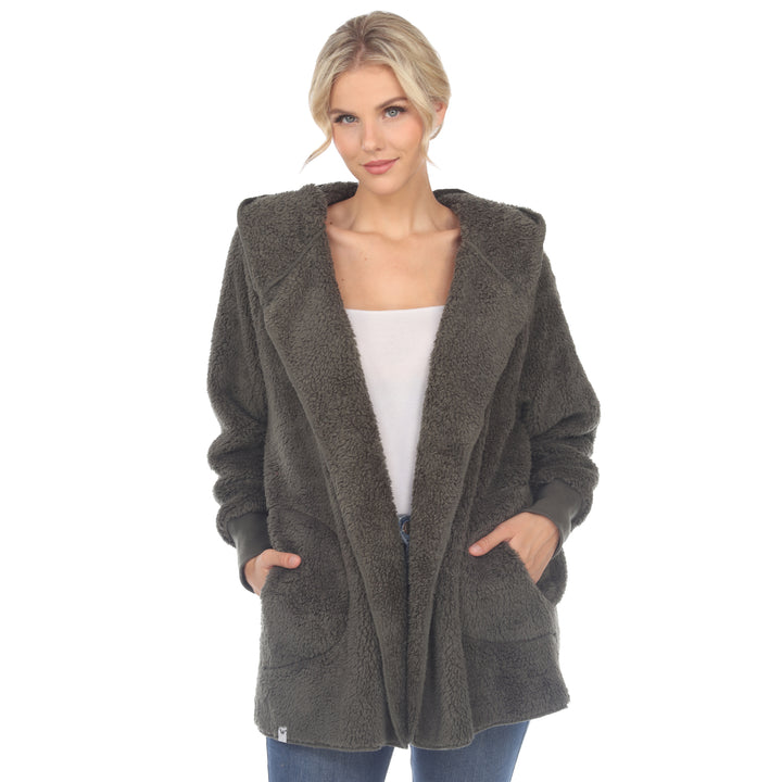 Women's Plush Hooded Cardigan with Pockets