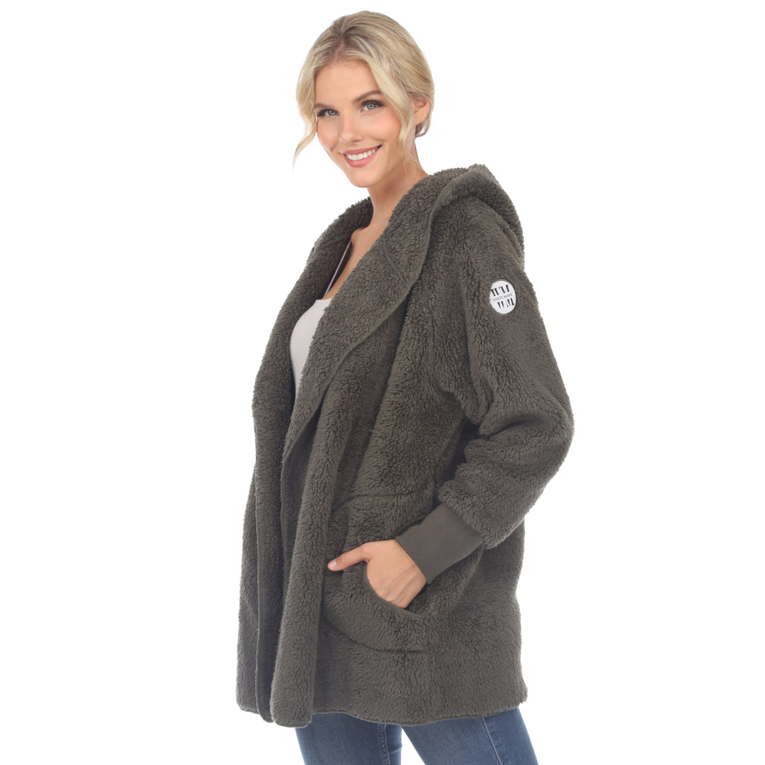 Women's Plush Hooded Cardigan with Pockets