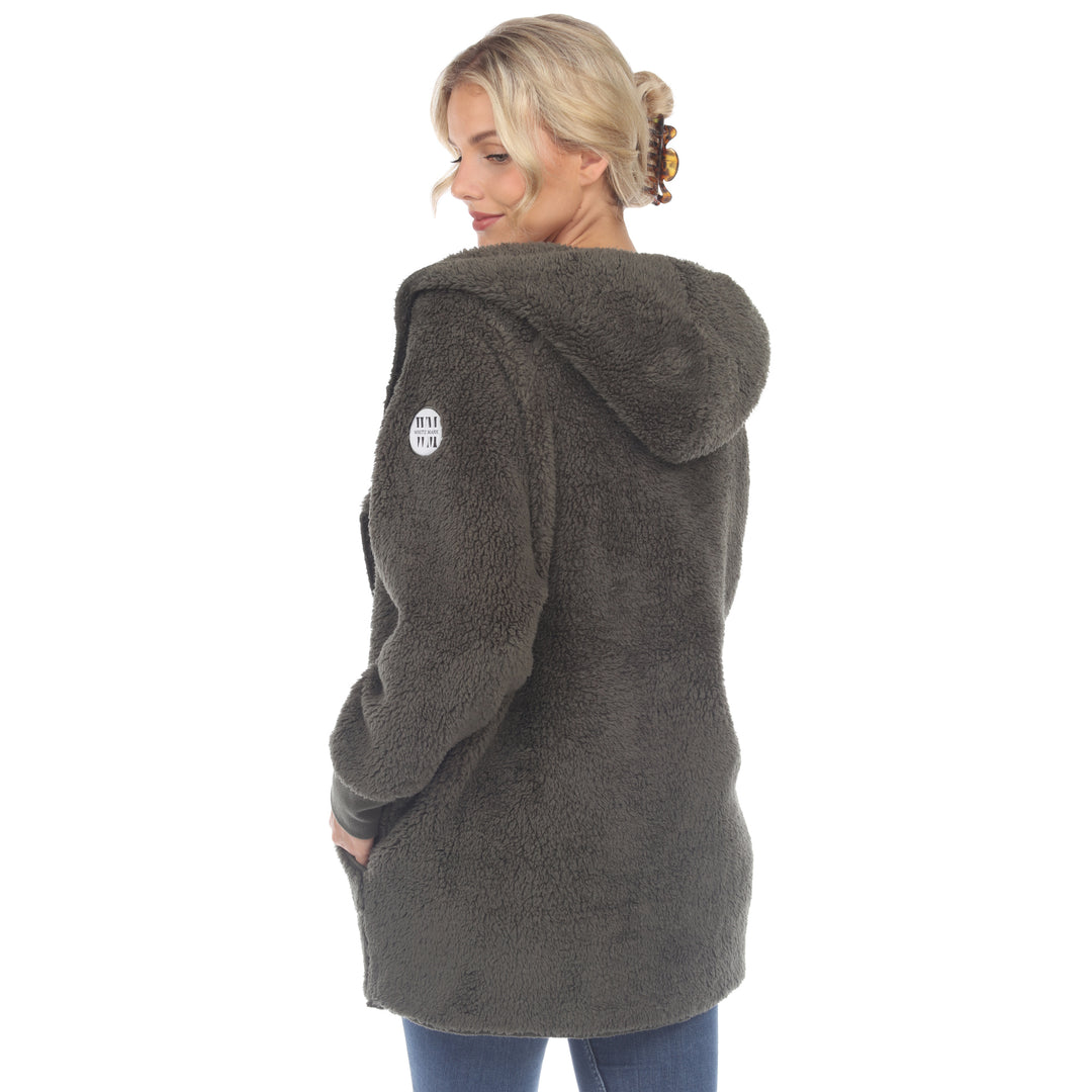 Women's Plush Hooded Cardigan with Pockets