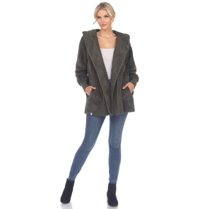 Women's Plush Hooded Cardigan with Pockets