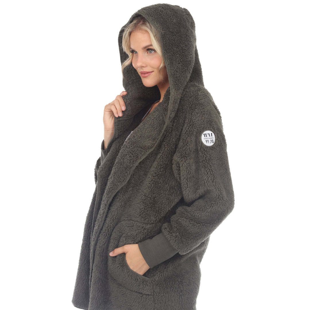 Women's Plush Hooded Cardigan with Pockets