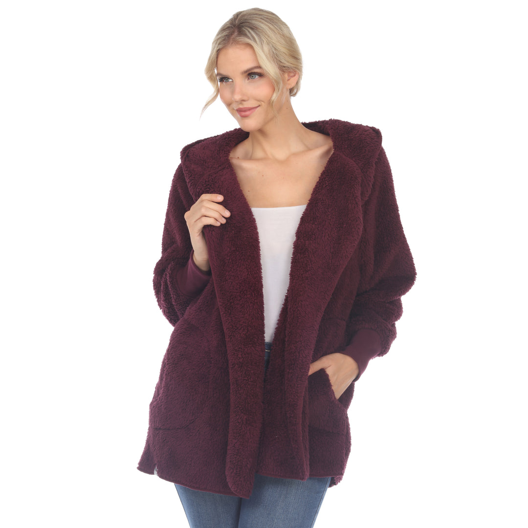 Women's Plush Hooded Cardigan with Pockets