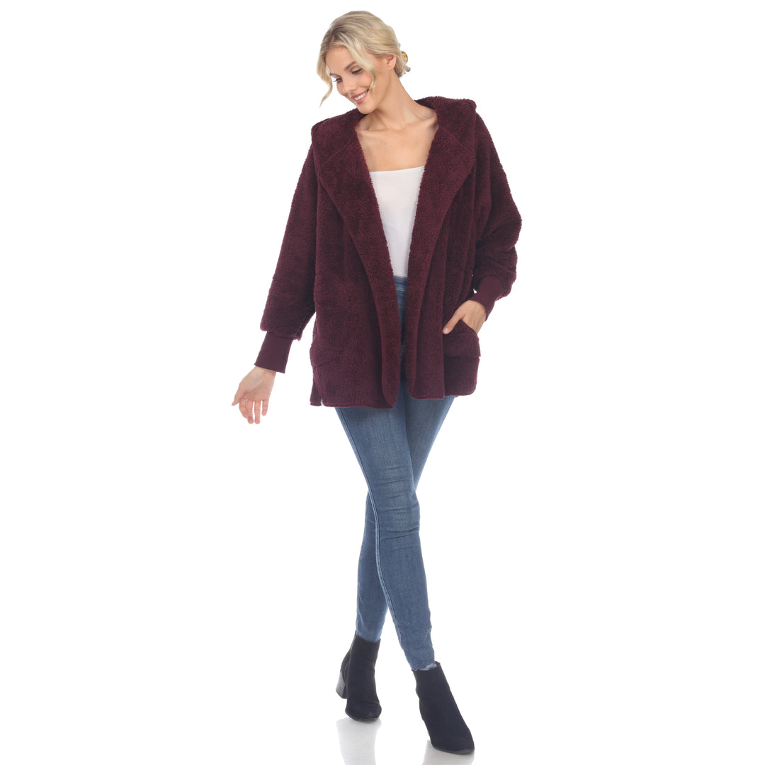 Women's Plush Hooded Cardigan with Pockets