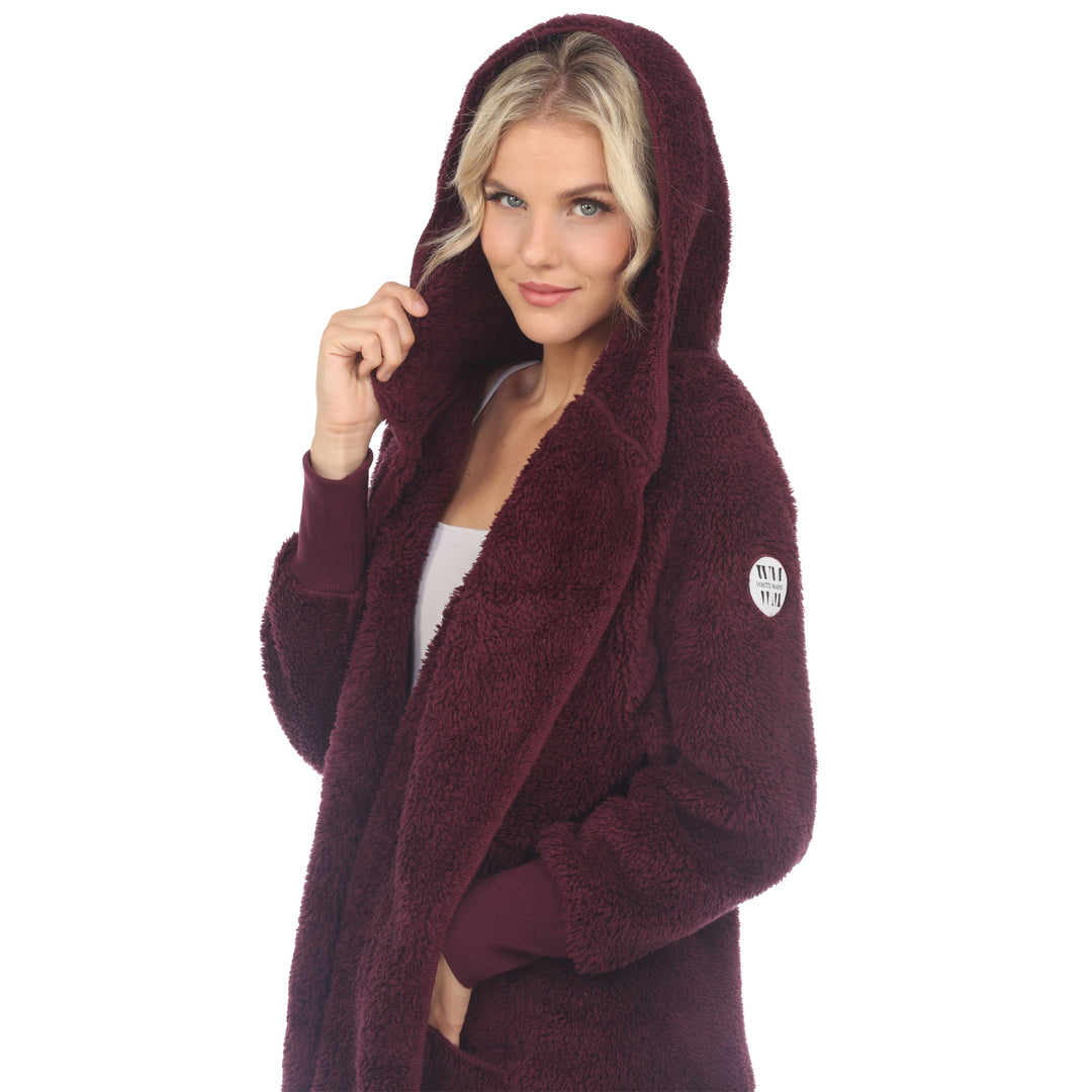 Women's Plush Hooded Cardigan with Pockets