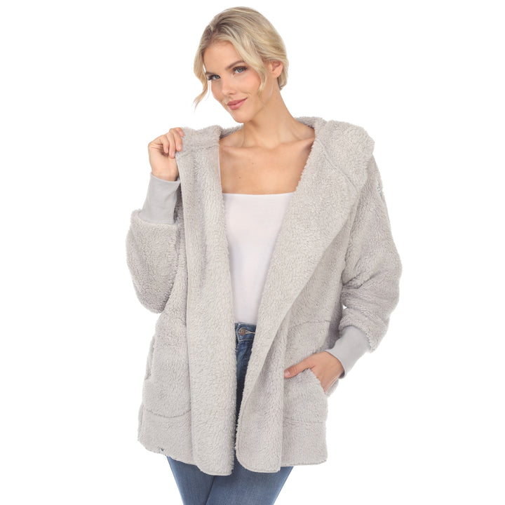 Women's Plush Hooded Cardigan with Pockets