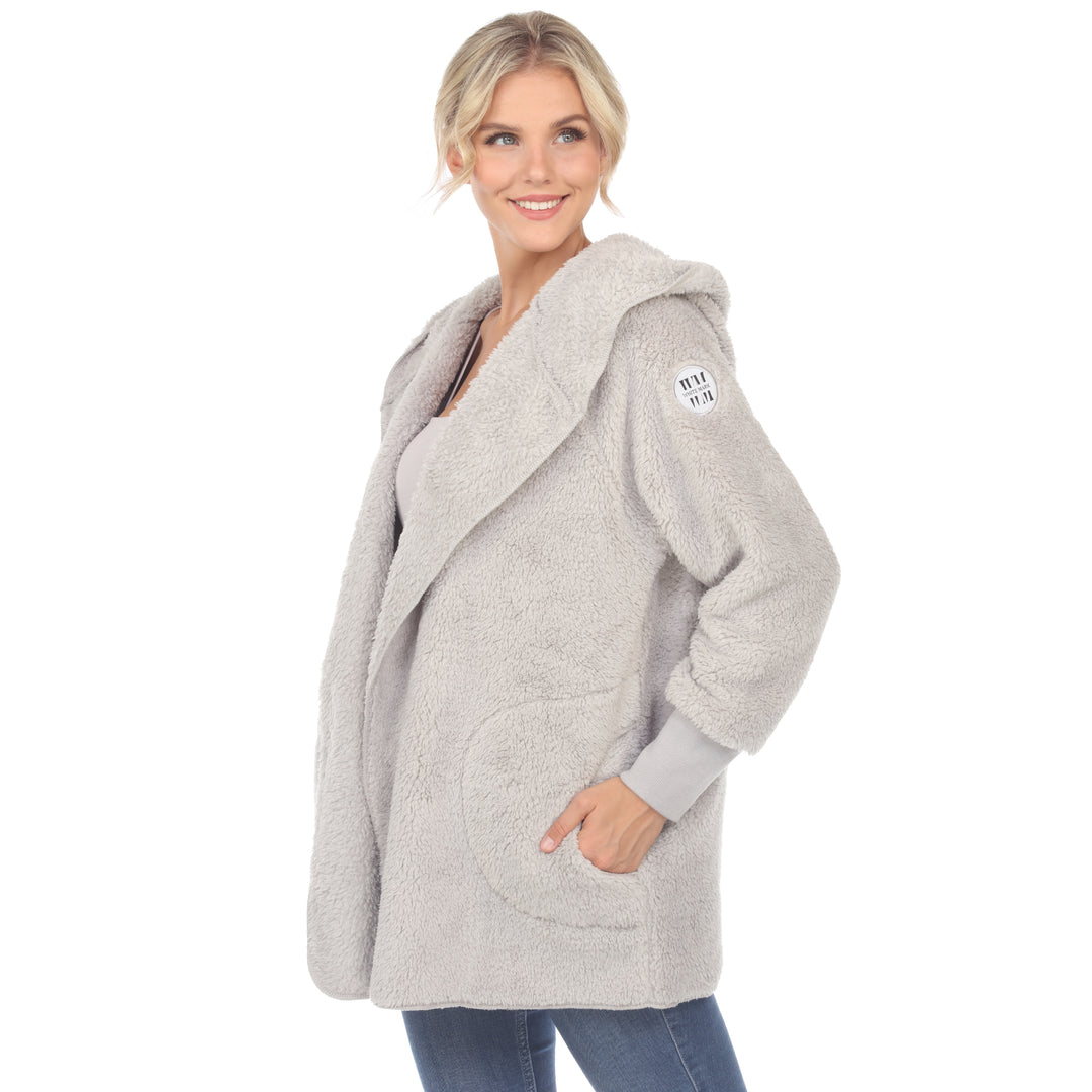 Women's Plush Hooded Cardigan with Pockets