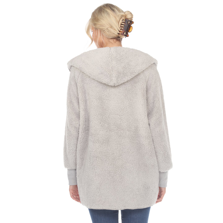 Women's Plush Hooded Cardigan with Pockets