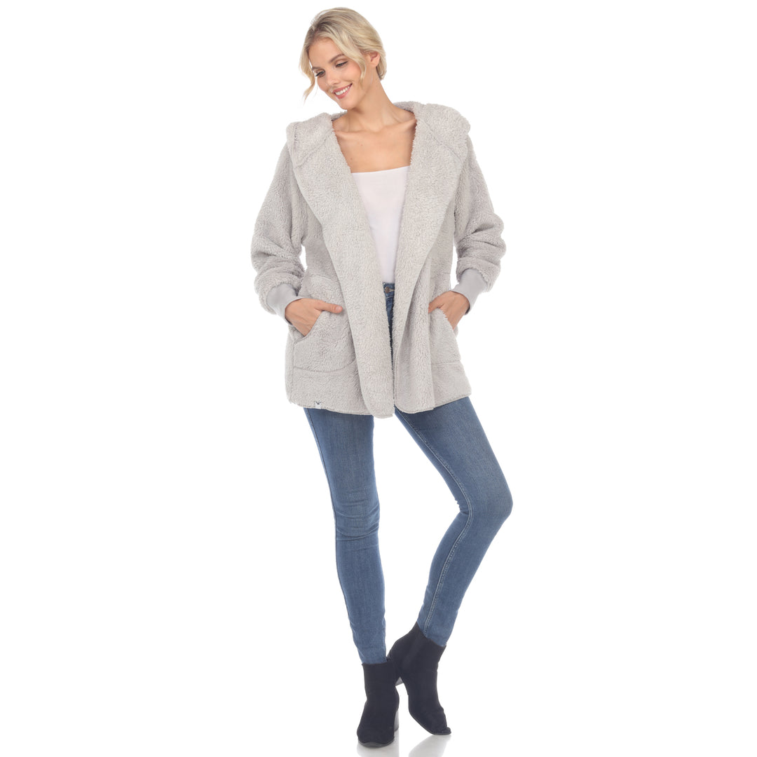 Women's Plush Hooded Cardigan with Pockets