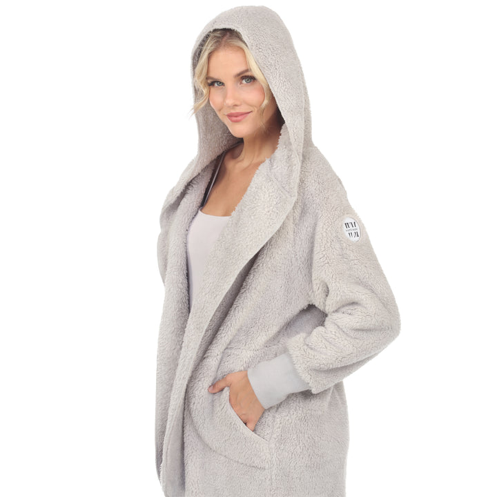 Women's Plush Hooded Cardigan with Pockets