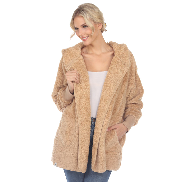 Women's Plush Hooded Cardigan with Pockets