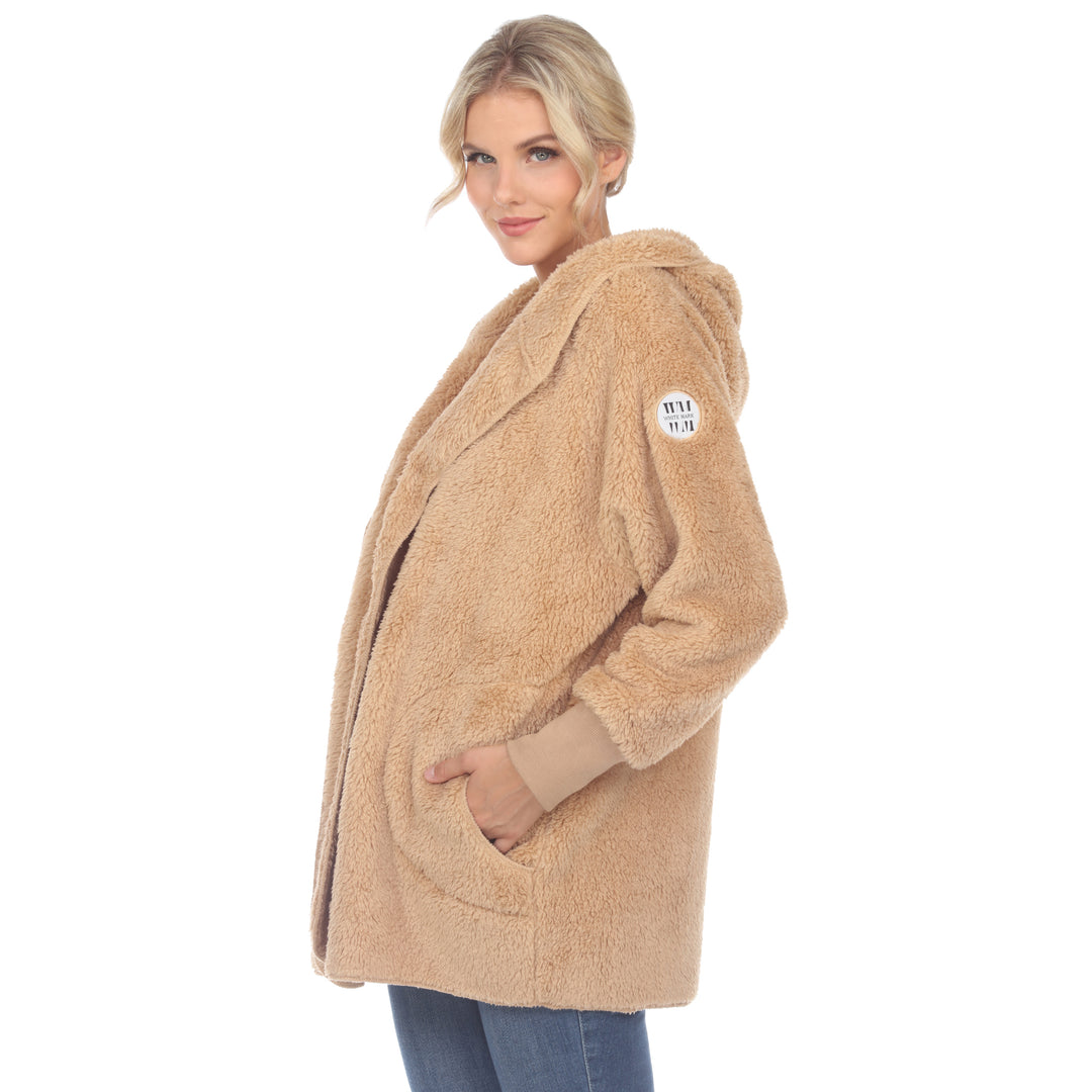 Women's Plush Hooded Cardigan with Pockets