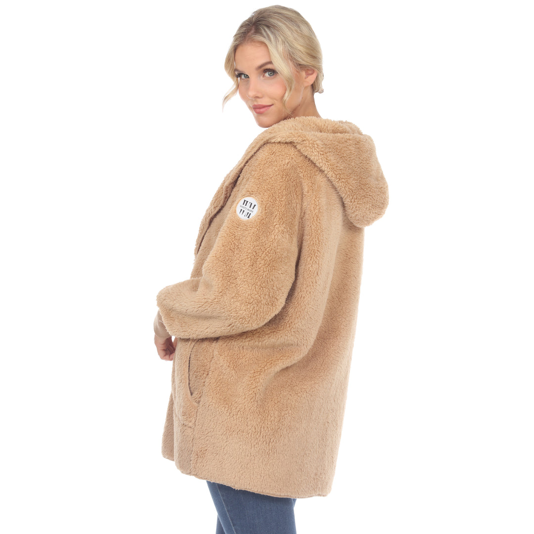 Women's Plush Hooded Cardigan with Pockets