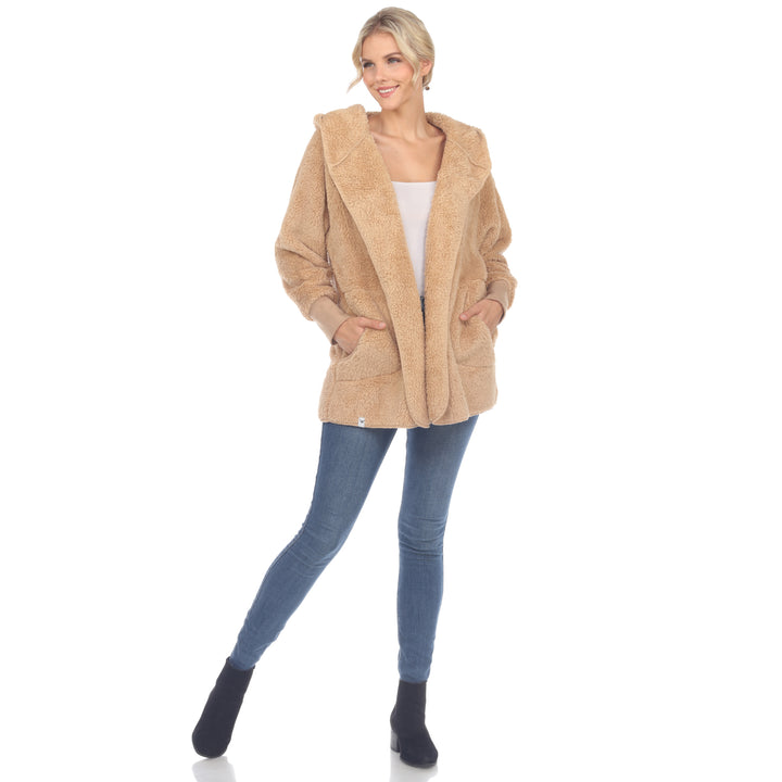 Women's Plush Hooded Cardigan with Pockets