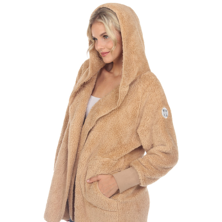 Women's Plush Hooded Cardigan with Pockets