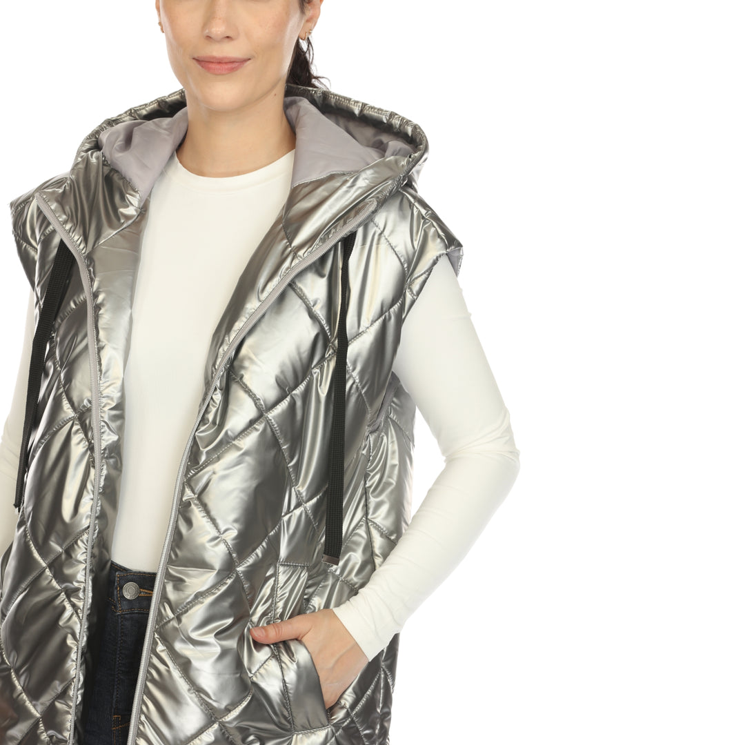 Women's Metallic Long Puffer Vest