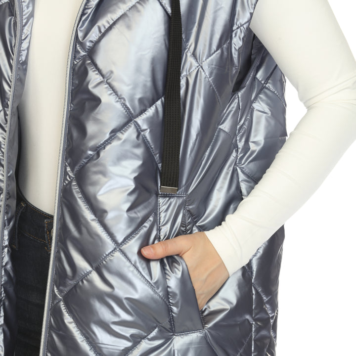 Women's Metallic Long Puffer Vest