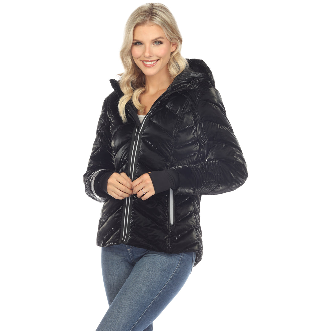 Women's Midweight Quilted Contrast With Thumbholes Hooded Jacket