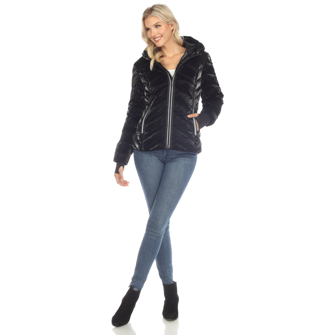 Women's Midweight Quilted Contrast With Thumbholes Hooded Jacket