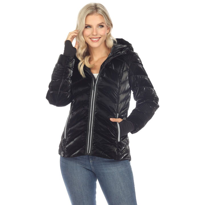 Women's Midweight Quilted Contrast With Thumbholes Hooded Jacket