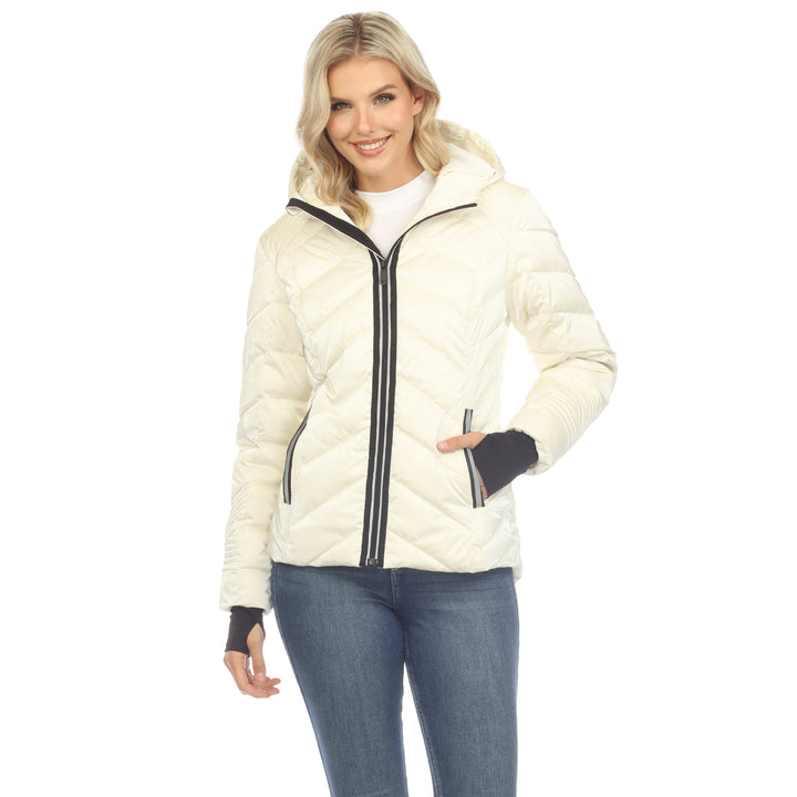 Women's Midweight Quilted Contrast With Thumbholes Hooded Jacket