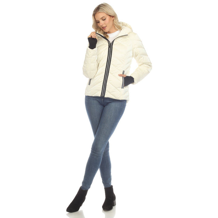 Women's Midweight Quilted Contrast With Thumbholes Hooded Jacket