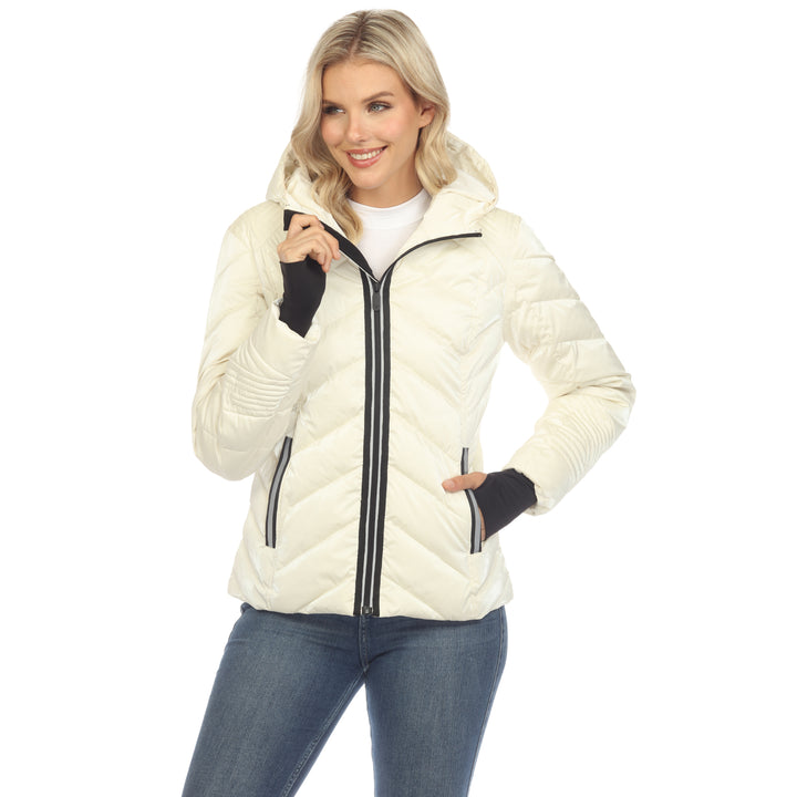 Women's Midweight Quilted Contrast With Thumbholes Hooded Jacket