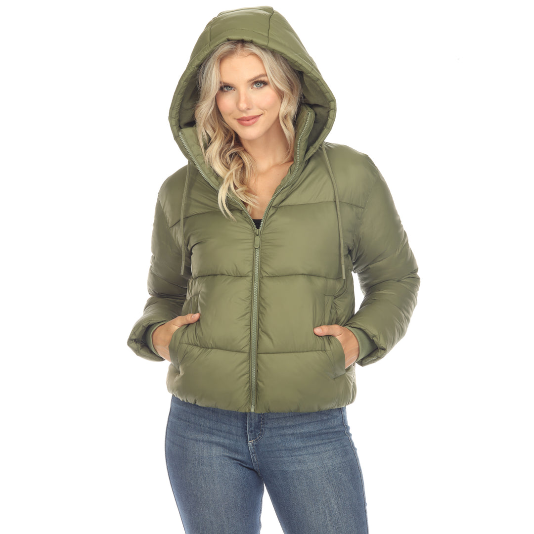 Women's Full Front Zip Hooded Bomber Puffer Jacket