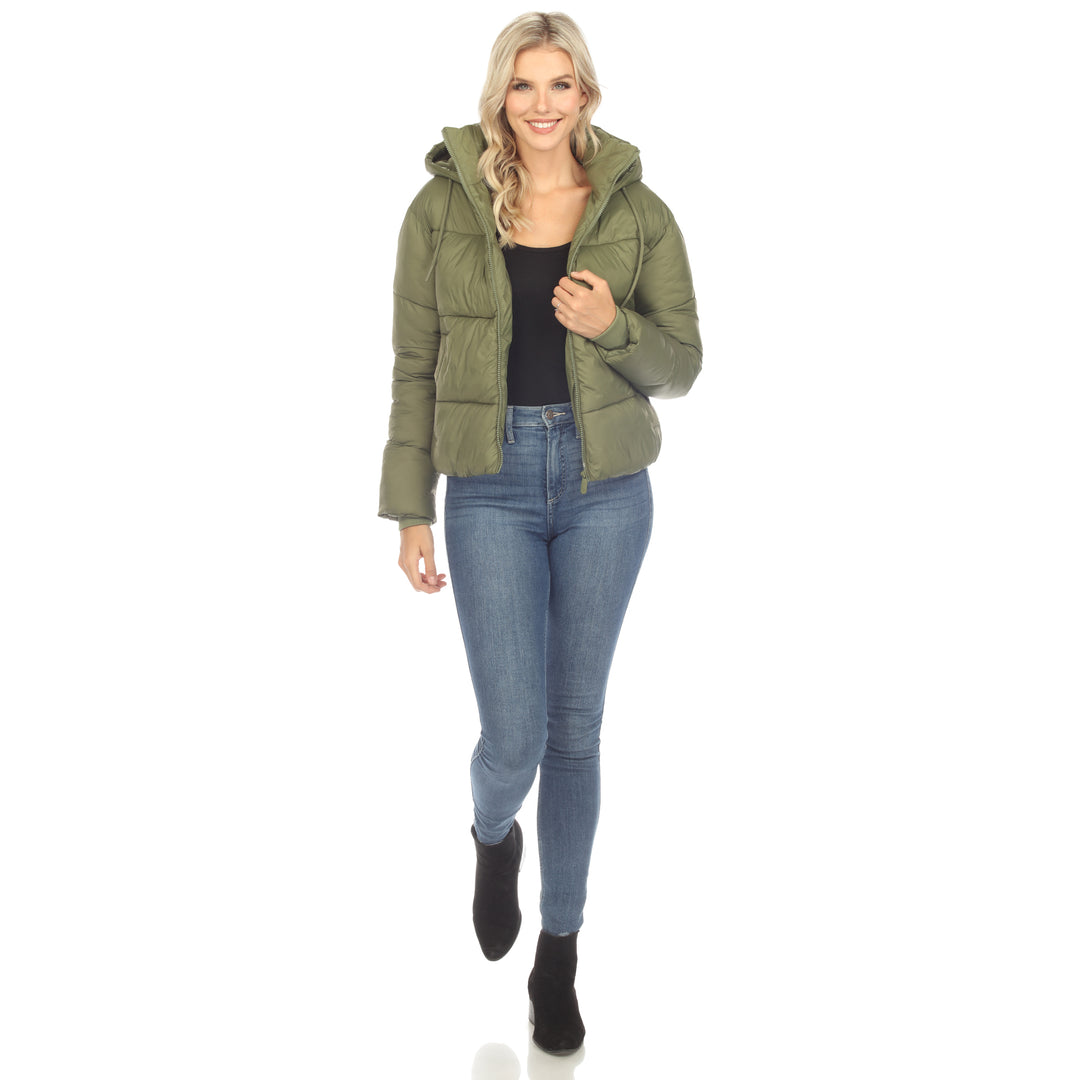 Women's Full Front Zip Hooded Bomber Puffer Jacket