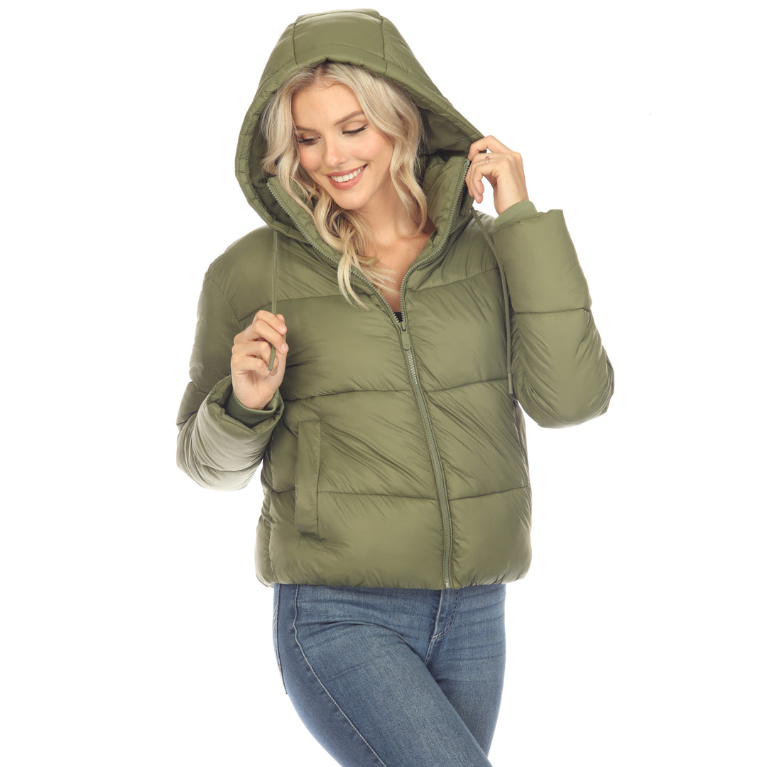 Women's Full Front Zip Hooded Bomber Puffer Jacket