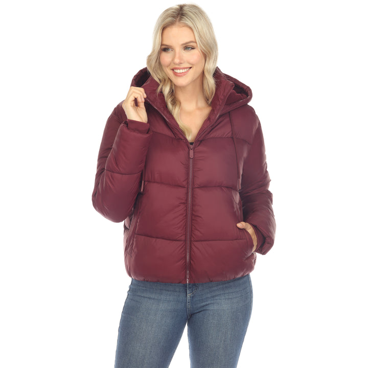 Women's Full Front Zip Hooded Bomber Puffer Jacket