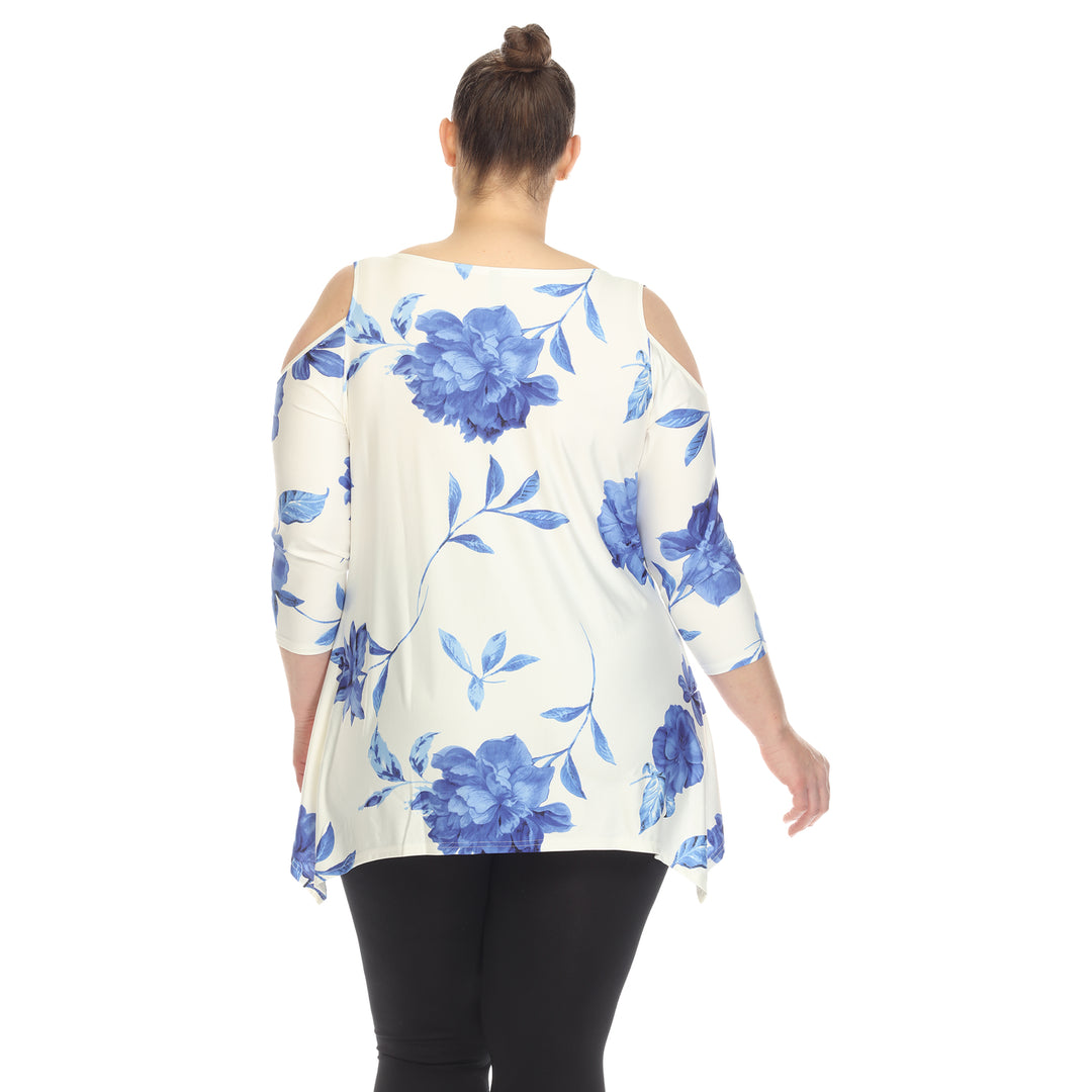 Women's Plus Size Floral Printed Cold Shoulder Tunic