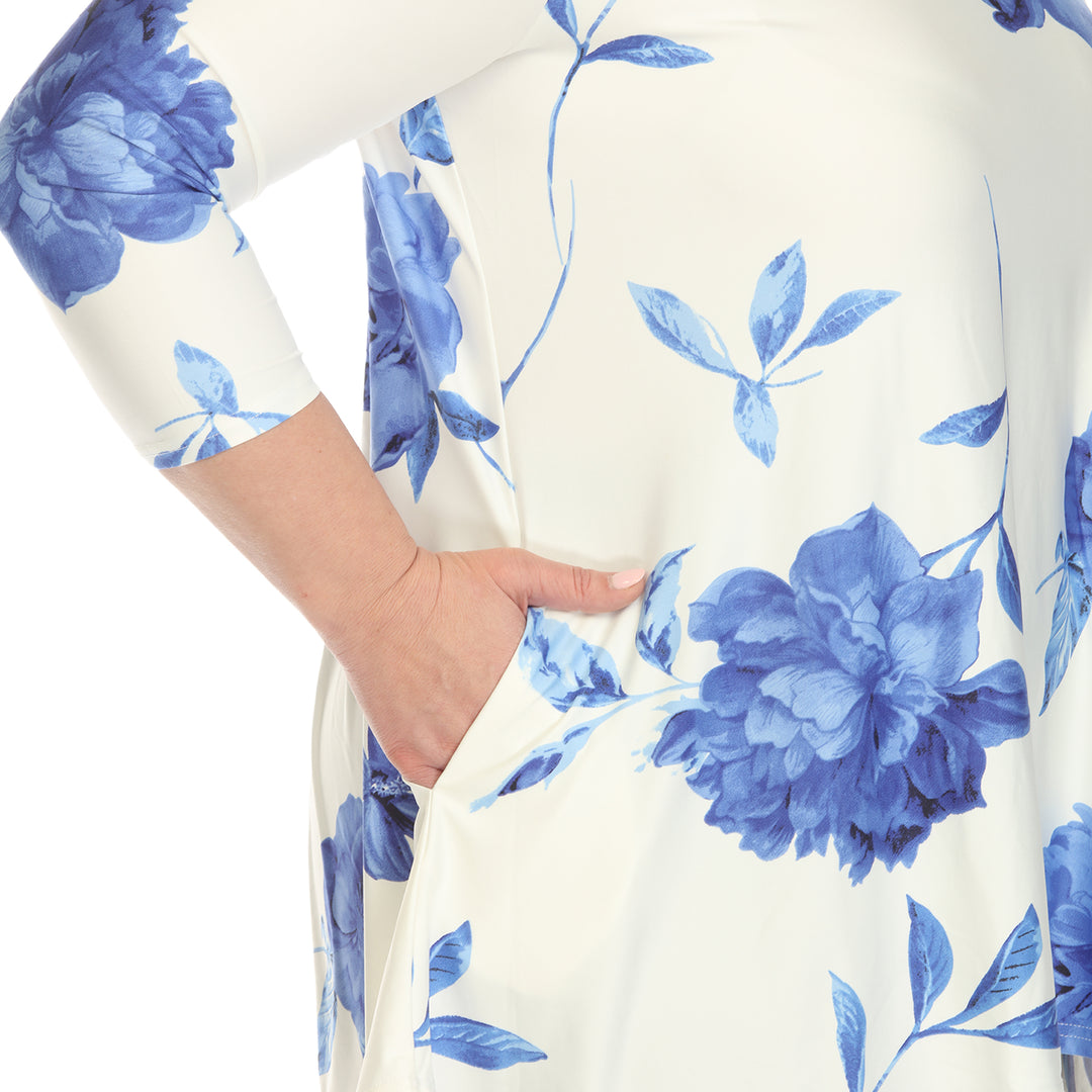 Women's Plus Size Floral Printed Cold Shoulder Tunic