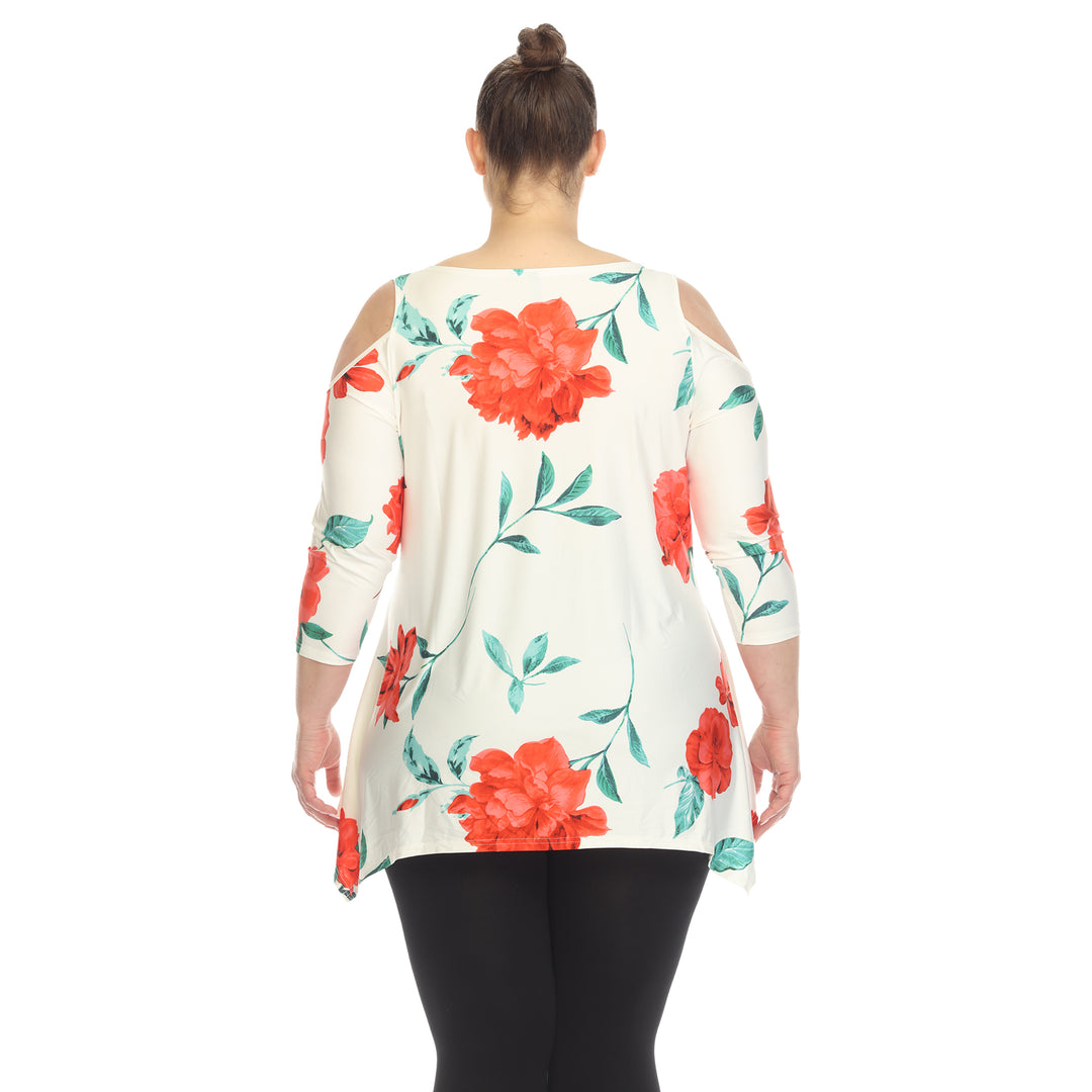 Women's Plus Size Floral Printed Cold Shoulder Tunic