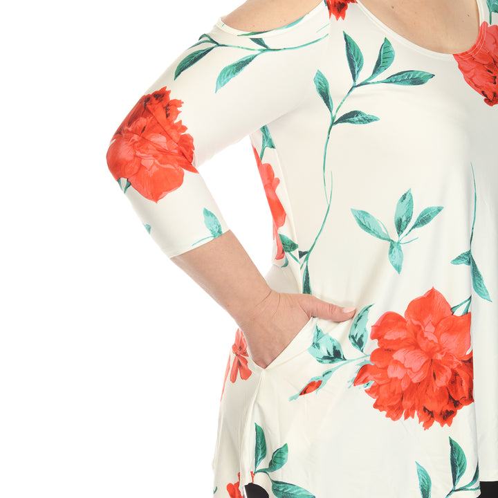 Women's Plus Size Floral Printed Cold Shoulder Tunic