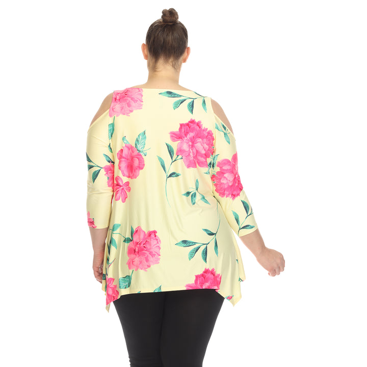 Women's Plus Size Floral Printed Cold Shoulder Tunic