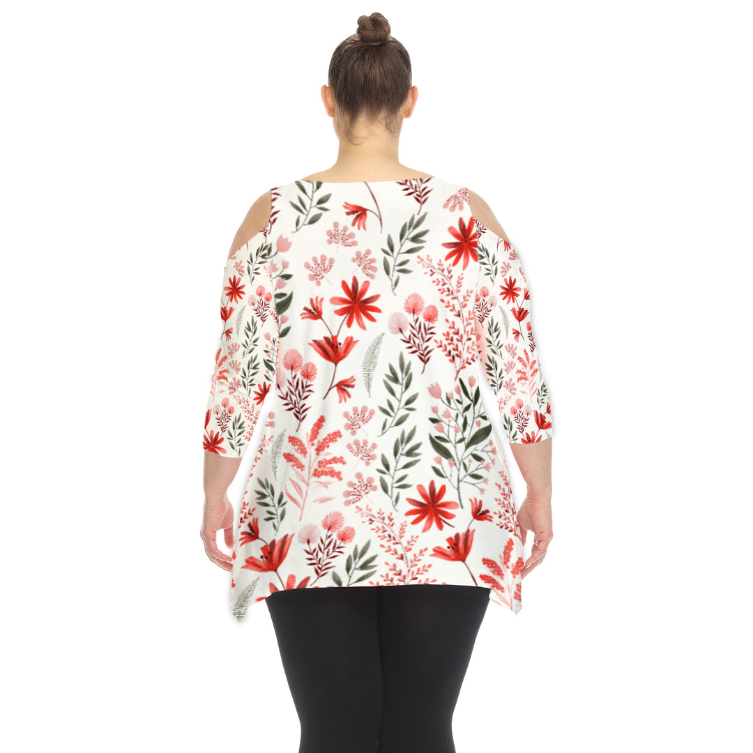 Women's Plus Size Floral Printed Cold Shoulder Tunic