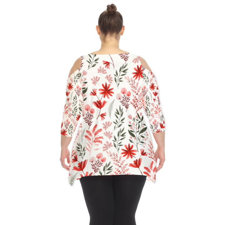 Women's Plus Size Floral Printed Cold Shoulder Tunic