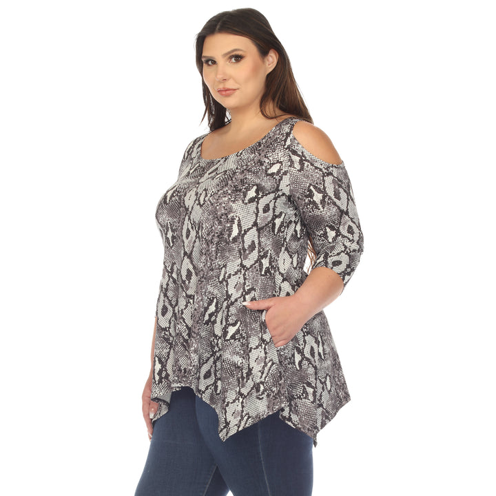 Women's Plus Size Snake Print Cold Shoulder Tunic