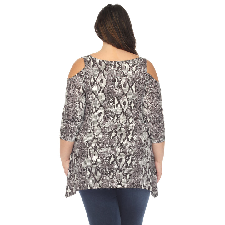 Women's Plus Size Snake Print Cold Shoulder Tunic