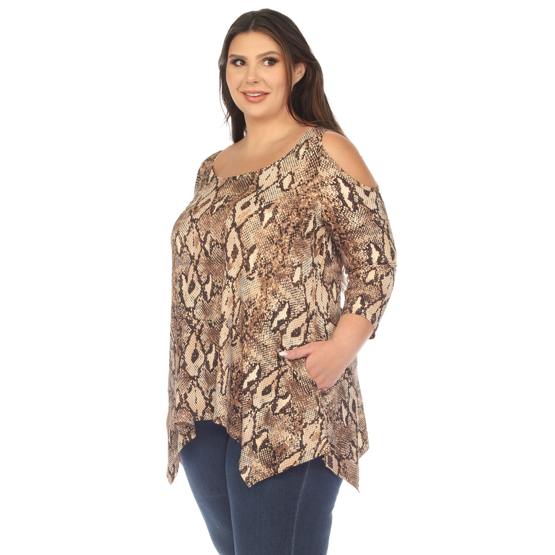 Women's Plus Size Snake Print Cold Shoulder Tunic