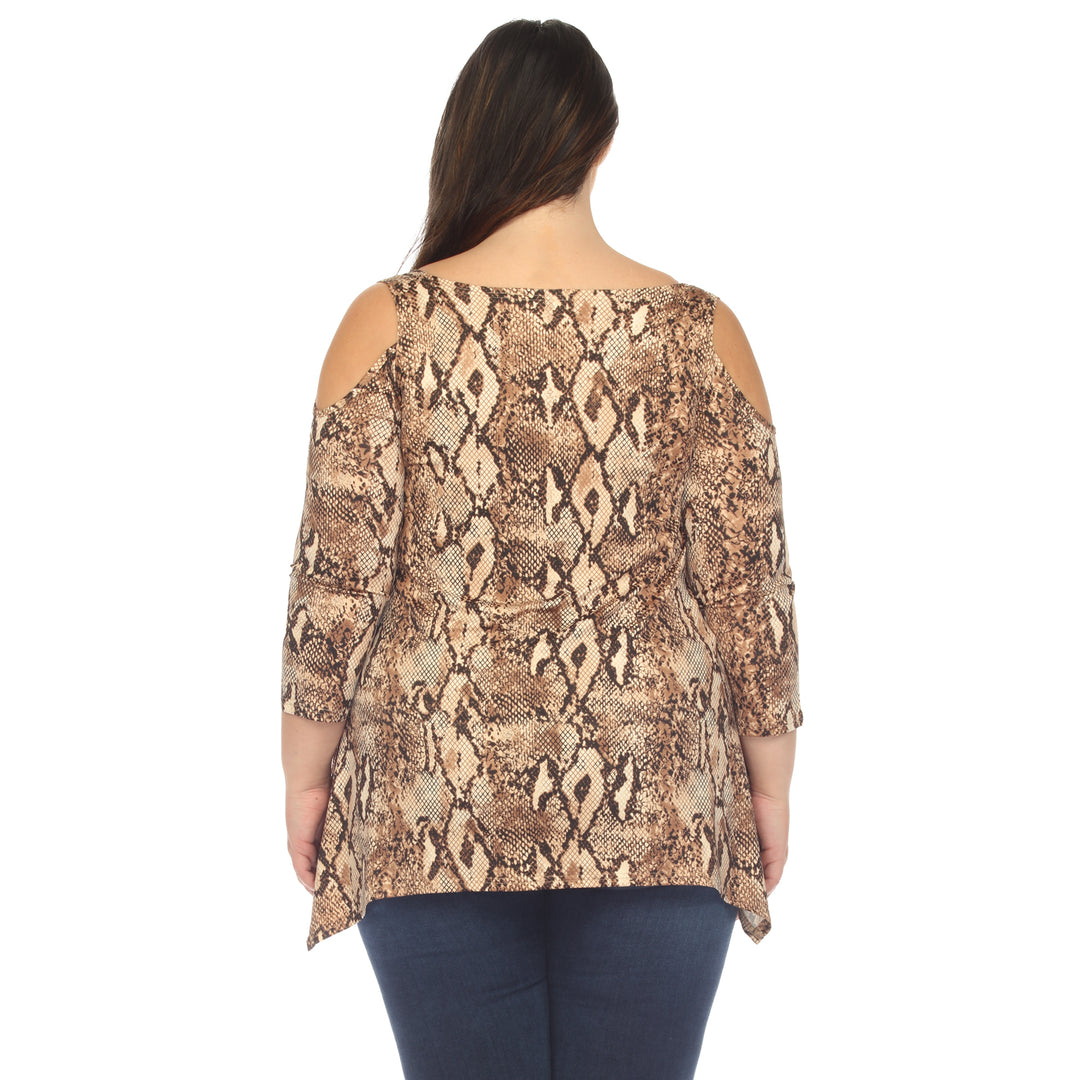 Women's Plus Size Snake Print Cold Shoulder Tunic