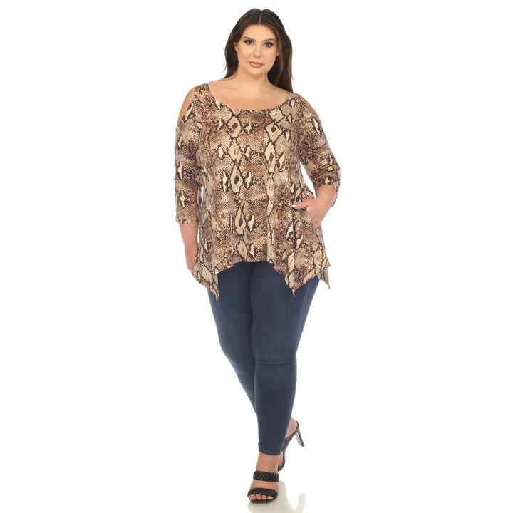 Women's Plus Size Snake Print Cold Shoulder Tunic