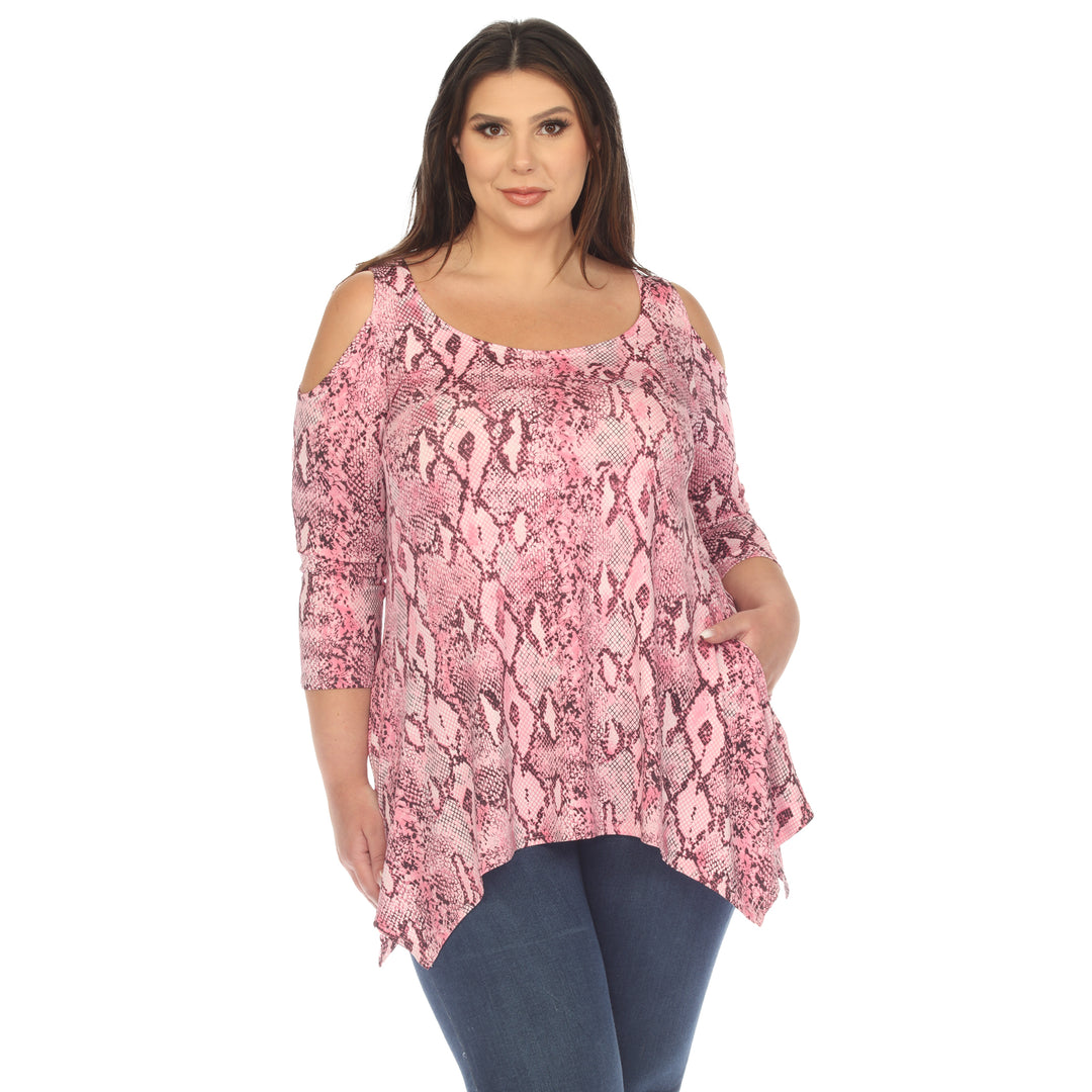 Women's Plus Size Snake Print Cold Shoulder Tunic