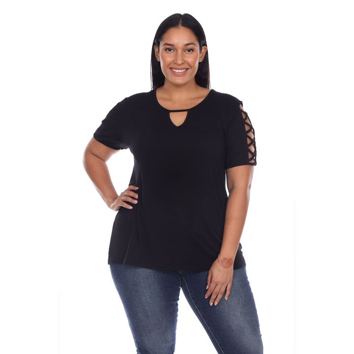 Women's Plus Size Keyhole Neck Cutout Short Sleeve Top