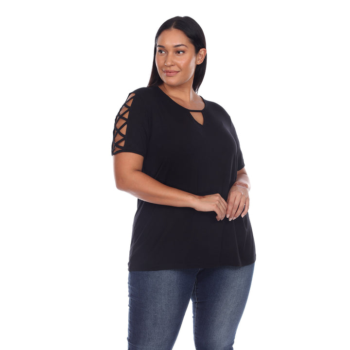 Women's Plus Size Keyhole Neck Cutout Short Sleeve Top