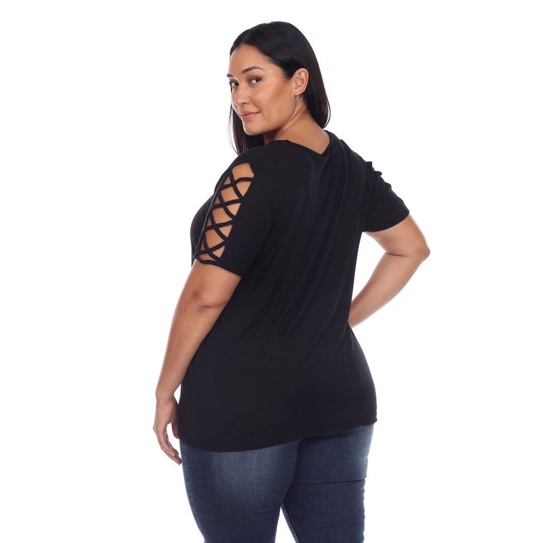 Women's Plus Size Keyhole Neck Cutout Short Sleeve Top