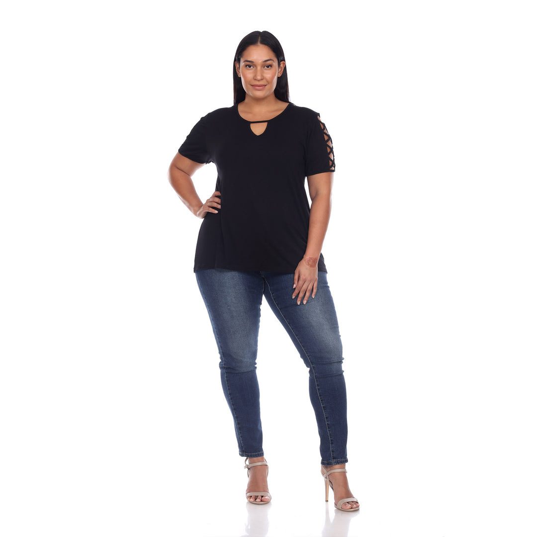 Women's Plus Size Keyhole Neck Cutout Short Sleeve Top