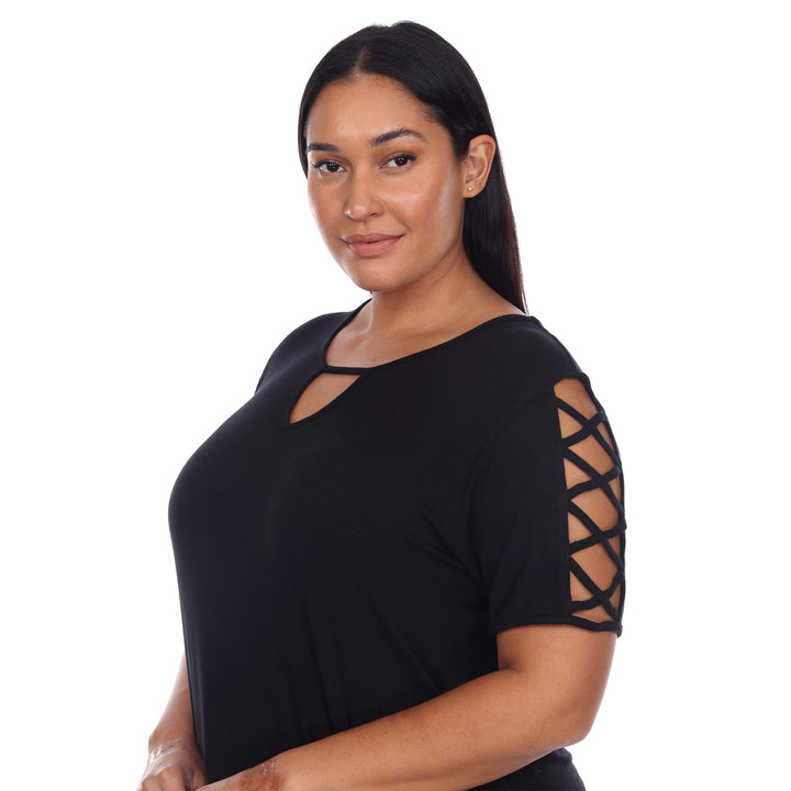 Women's Plus Size Keyhole Neck Cutout Short Sleeve Top